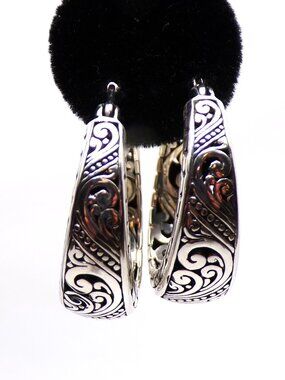 Artisan Sterling Silver Scroll Hoop Earrings – Tapered Design, 1-Inch Diameter